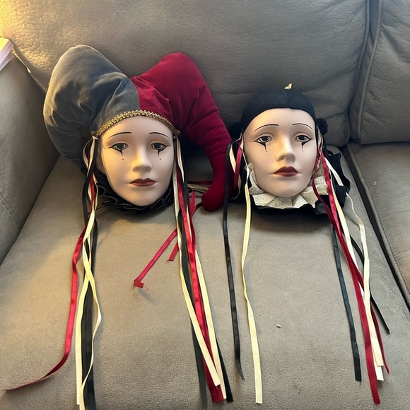 Vintage Venetian Porcelain Jester Face Mardi Gras Heads Decor HandPainted - Picture 7 of 8